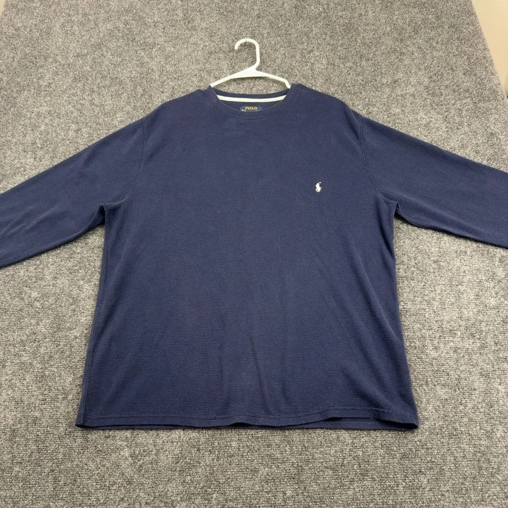 Polo Ralph Lauren Sleepwear Shirt Mens 2XL Blue Waffle Knit Thermal Long Sleeve